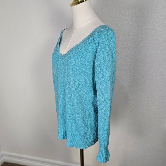 Vintage Y2K Old Navy Aqua Chunky Knit Wide V Neck Sweater Cotton Women M - Picture 12 of 13